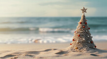 Concept - Christmas Tree Made Of Sand On The Beach