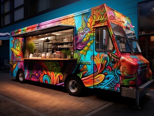 Wall Mural - A food truck stopped on the roadside