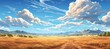 Dry savanna landscape. Drawing illustration design. Generative AI technology.	
