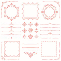 Wall Mural - Vintage pink set of horizontal, square and round elements. Elements for backgrounds, frames and monograms. Classic patterns. Set of vintage patterns