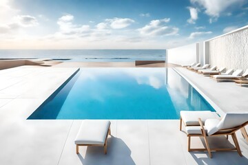 Wall Mural - Stunning landscape, swimming pool blue sky with clouds. 