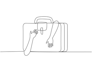 Wall Mural - Single one line drawing of hands hugging briefcase. A journey that is needed to find experience so that the business being run can generate a lot of profit. Continuous line design graphic illustration