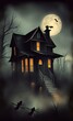haunted house on a moonlit night.