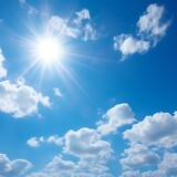 Fototapeta  - Dramatic blue sunny sky with clouds background Generative AI