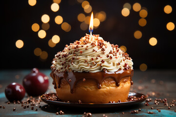 Sticker - Birthday cake with a single candle 