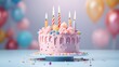 colorful first birthday cake celebration in isolated setting