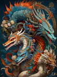 Fototapeta  - chinese dragon sculpture HD 8K wallpaper Stock Photographic Image 