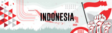 Indonesia National Day Bannerwith Map Flag Colors Background And Geometric Abstract Modern Red White Design. Indonesian Flag Independence Day Corporate Business Theme.