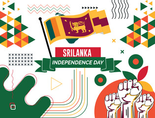 Wall Mural - Sri lanka national day banner with map, flag colors theme background and geometric abstract retro modern Colorfull design. abstract modern design.