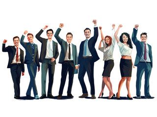 Wall Mural - Businessman team success,of profit sales and news, power or opportunity on white isolated on white transparent background.