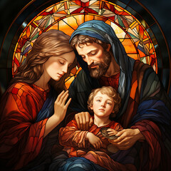 Wall Mural -  traditional Catholic art representation of the Holy Family.AI generativ.