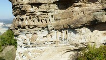 Aerial View Of Ancient Mountain Side, Chit Kaya In Bulgaria, With Close Up Of Rock Formation And Carvings 