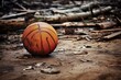 neglected basketball amidst dirt on wooden surface. Generative AI