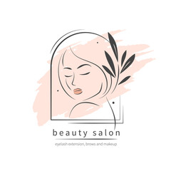 Wall Mural - Beauty salon logo. Beautiful female face. Vector illustration