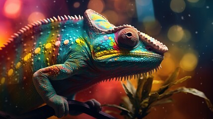 Wall Mural - Chameleon head portrait on blur background. AI generated image