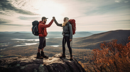 Sticker - Enthusiasts conquer trail high-five.