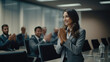 © javier - In a modern conference room a team leader applauds a dedicated colleague for their exceptional contributions to a successful project