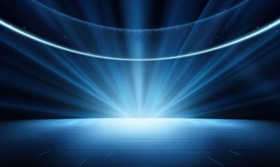 Elegant empty stage spotlight with brilliant blue beam illuminating a dark theatrical platform