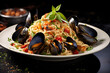 Gourmet seafood linguini with clams and mussels