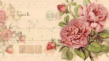 Vintage Rose Background With Handwriting And Postmark. Generative AI.