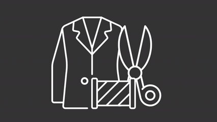 Sticker - 2D white simple thin line animation of jacket alteration icon, HD video with transparent background, seamless loop 4K video representing clothing alteration.