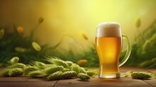 Hop With Barley Rice And Craft Beer Glass