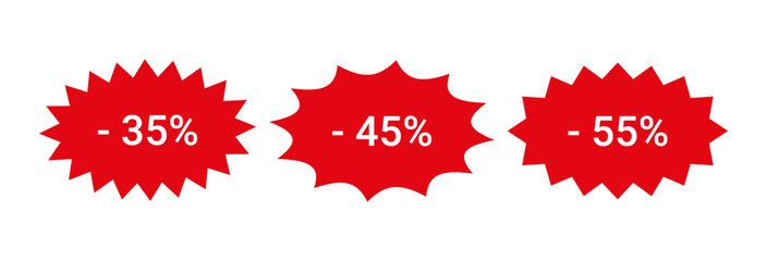 Star burst boxes. Discount promo stamps. Price discount stickers. Splash badges. Red tag product labels. Set starburst shapes isolated on white background. Vector illustration.