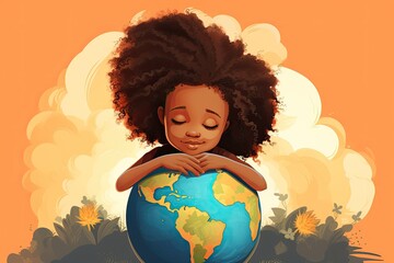 little child hug the world illustration