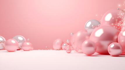 Wall Mural - Christmas and New Year minimalist background. Pink pastel Glass Balls on gradient pink background with copy space for text. The concept of Christmas and New Year holidays