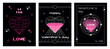 Set of Valentine's Day posters in y2k style with wireframe heart and sphere. Retro-futuristic aesthetic. Vector illustration