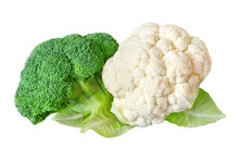 Broccoli And Cauliflower Cabbage Isolated On White Background