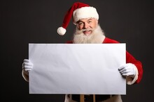 Suprised Santa Claus Hold A Blank Advertisement Banner