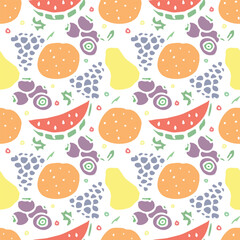 Seamless fruit pattern. doodle background with fruit icons. Fruit background