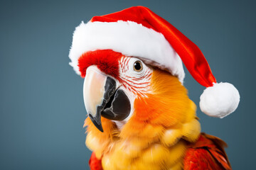 Poster - Cute little festive parrot wearing a Father Christmas santa hat