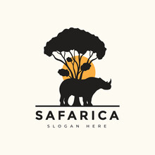 Safari Africa Nature Wildlife Tree Animals Logo Design Vector Graphic
