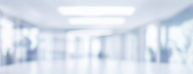 Aufkleber - Beautiful light blue blurred background panoramic image of a spacious office or mall hallway.