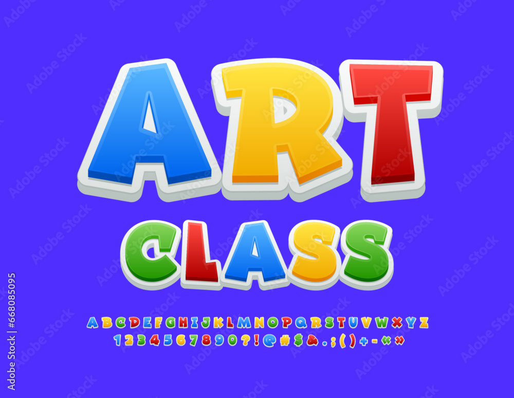 Vector creative sign Art Class. Colorful Cartoon style Font. Bright ...