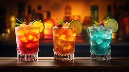 Poster - Refreshing summer drink served in various glasses with ice tequila sunrise margarita