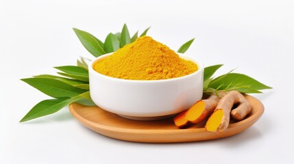 Poster - Turmeric powder and fresh turmeric on white background