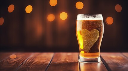 Aufkleber - Valentine s Day beer with heart on wooden background cold and visually focused