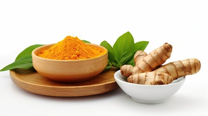 Poster - Turmeric powder and fresh turmeric on white background