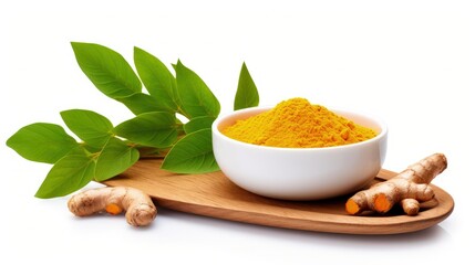 Poster - Turmeric powder and fresh turmeric on white background