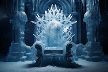 A Throne Made Of Ice With Large Snowflakes On The Background