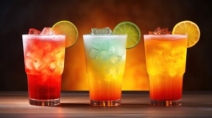 Poster - Refreshing summer drink served in various glasses with ice tequila sunrise margarita