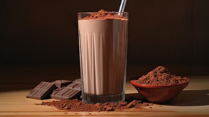 Aufkleber - Protein enriched chocolate shake with straw and powder