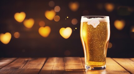 Aufkleber - Valentine s Day beer with heart on wooden background cold and visually focused