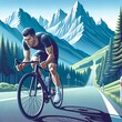Fahrradfahrer Rennfahrer biker auf Bergstraße Alpen Bergauf Bergab, bei Sonne mit Gebirge im Hintergrund Berge