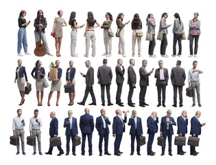 diverse people standing and waiting
