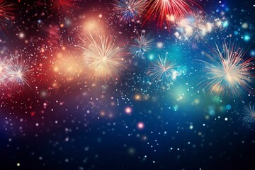 abstract mix colored firework background with copy space, generative ai
