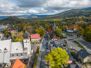 Mountain resort of Karpacz at the foot of the Karkonosze Mountains - Poland Sudety. Karkonoski National Park